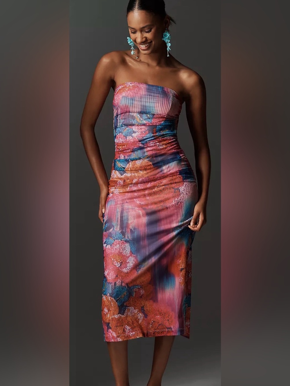 The Soleil Slim Strapless Ruched Mesh Dress by Anthropologie